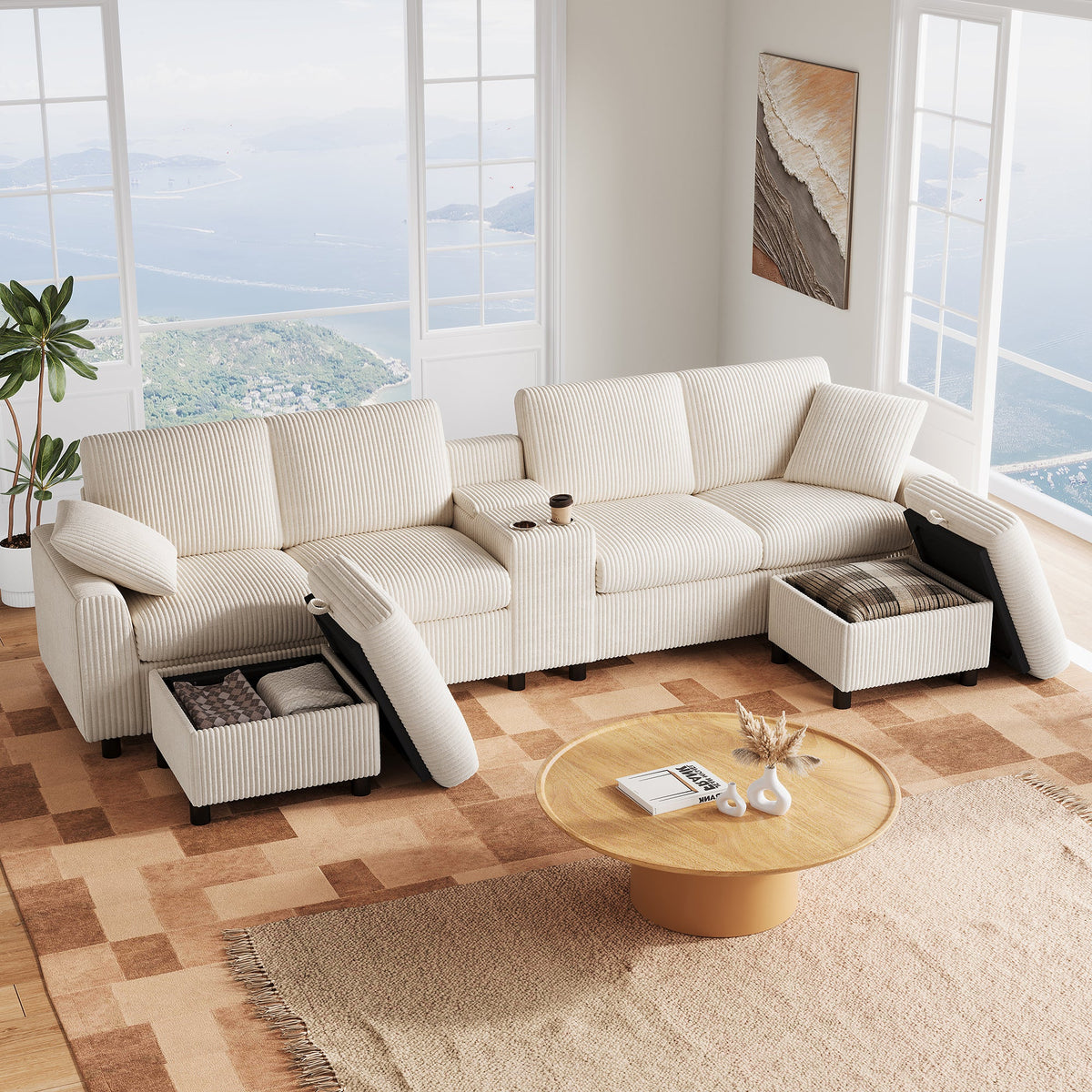 U-shaped corduroy sectional sofa detail
