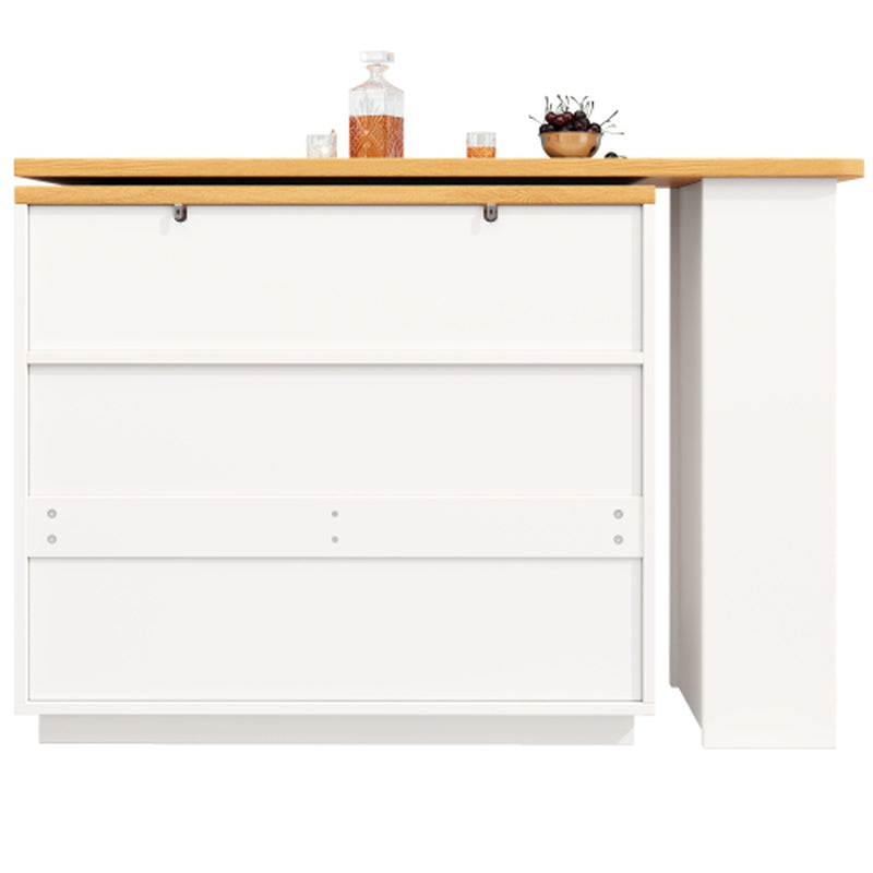 360 Rotating Bar Table Main Body 137 X 39 X 90 Cm, Coffee Bar Furniture, Rotating Dining Bar with Storage, Kitchen Island, with Spice Rack, Six Drawers, Open Storage Space, White