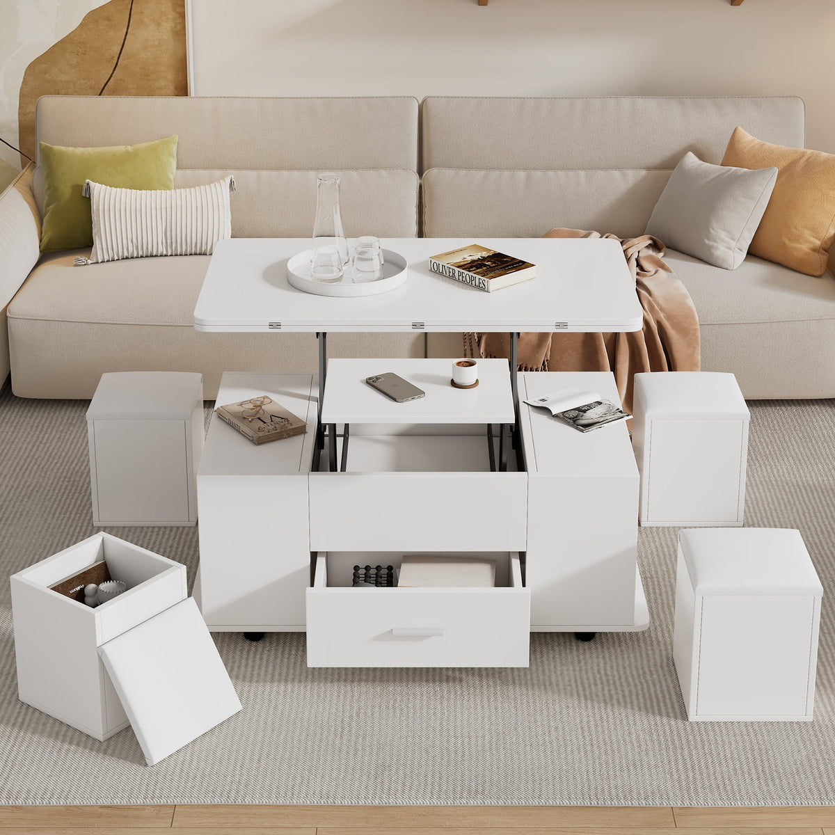 Lift-top convertible coffee table detail