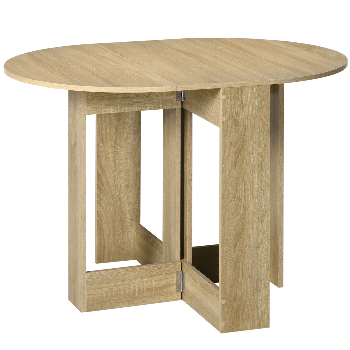 Oak drop-leaf dining table detail