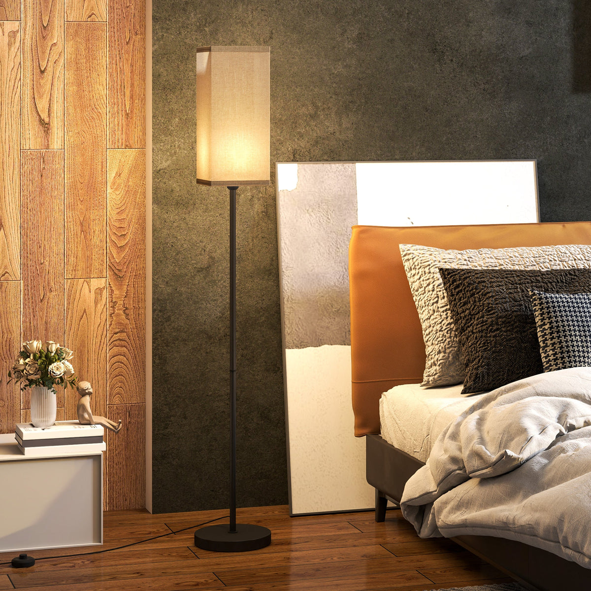 Black linen floor lamp detail