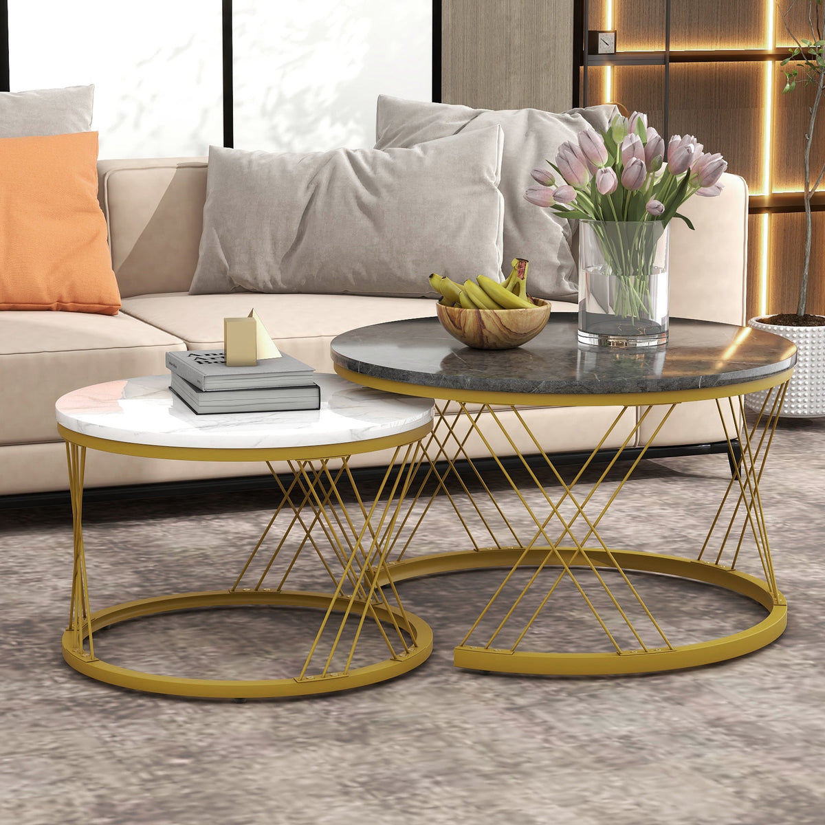 Marble-Effect Nesting Coffee Tables – detail view