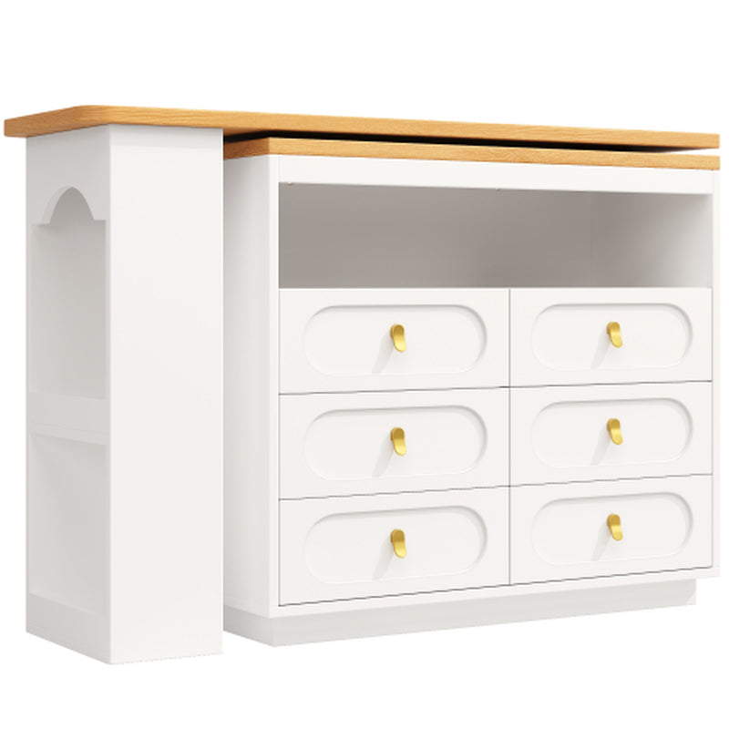 360 Rotating Bar Table Main Body 137 X 39 X 90 Cm, Coffee Bar Furniture, Rotating Dining Bar with Storage, Kitchen Island, with Spice Rack, Six Drawers, Open Storage Space, White