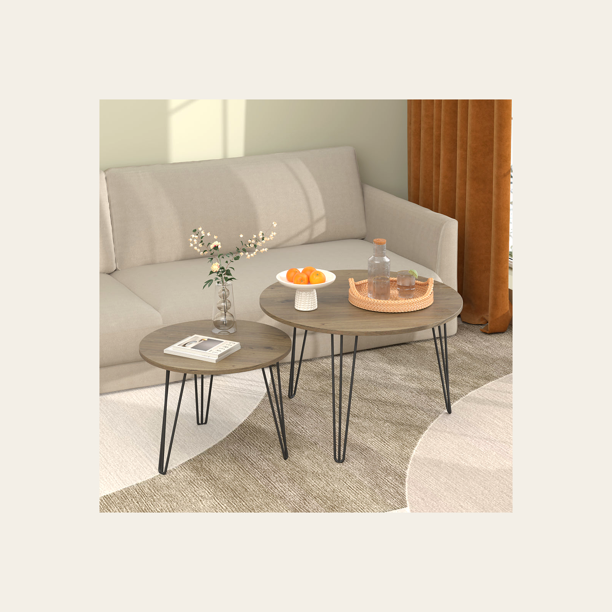 Round Wood-Effect Nesting Tables – Set of 2 – Rovenmere Home