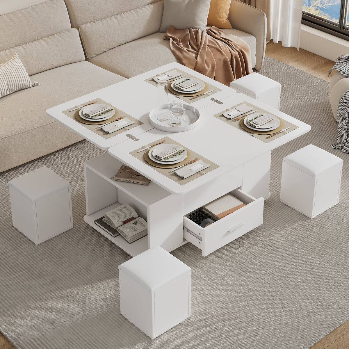 Lift-top convertible coffee table detail