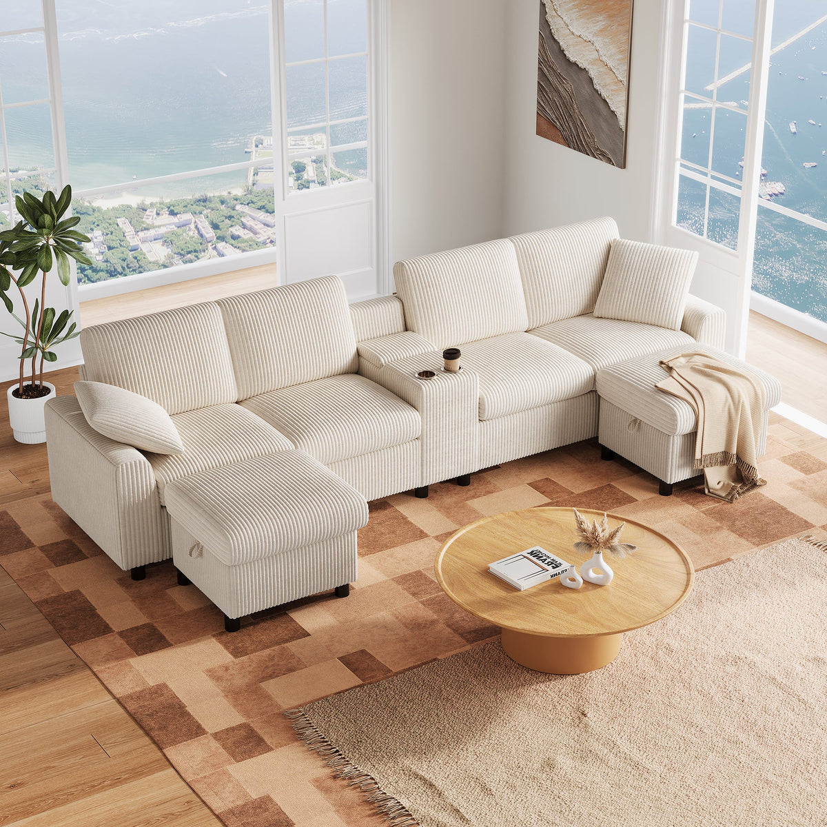 U-shaped corduroy sectional sofa detail
