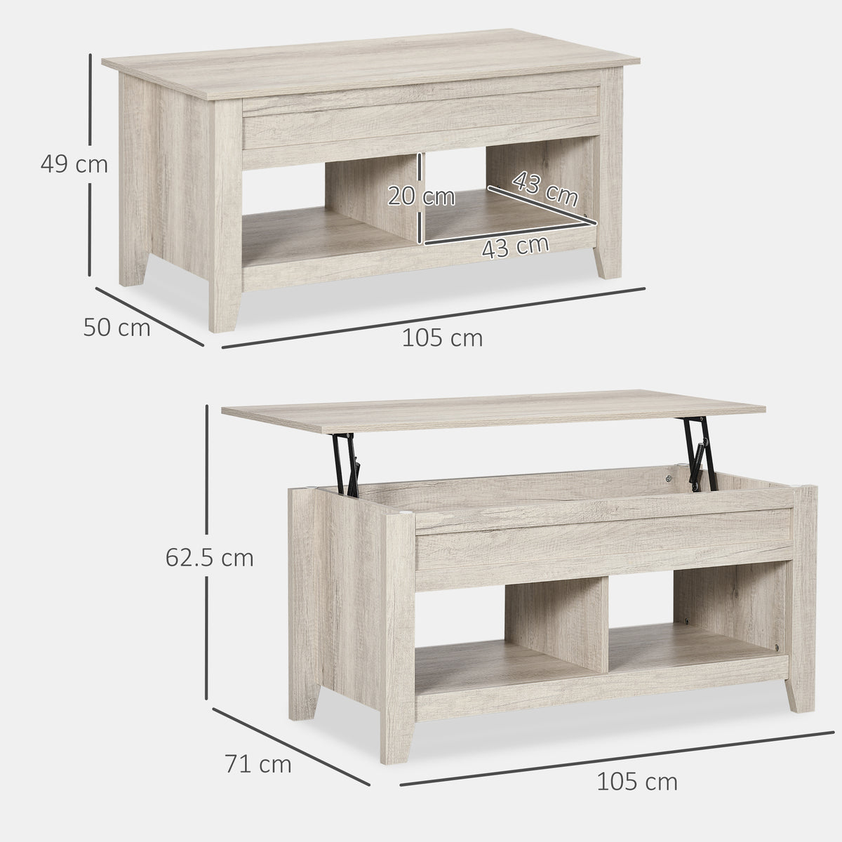 Lift Top Coffee Table W/ Hidden Storage Compartment Open Shelves Lift Tabletop Pop up Centre Table for Living Room Oak Effect