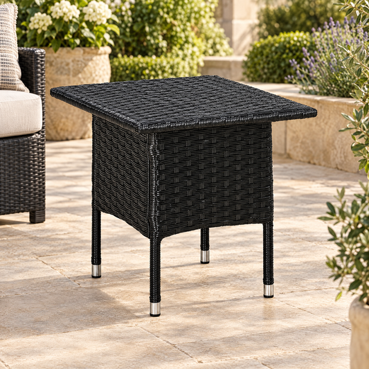 Black Woven Rattan Outdoor Side Table – Rovenmere