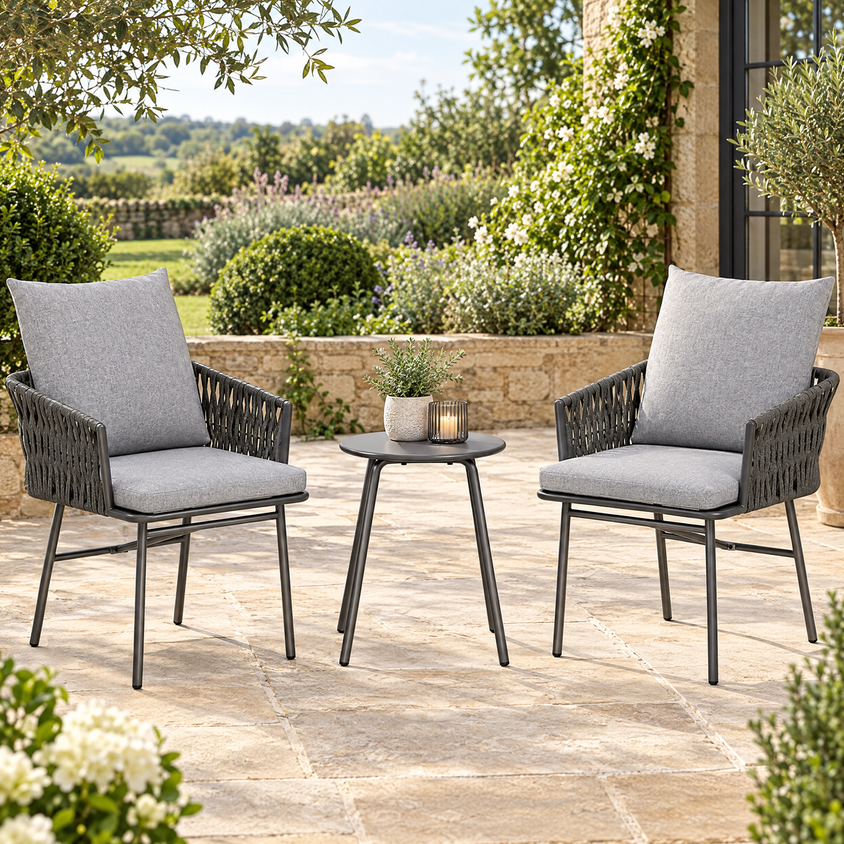 Rovenmere Cushioned Rattan Bistro Set – Rovenmere