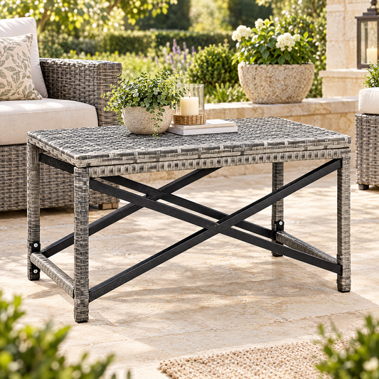 Grey Woven Rattan Outdoor Coffee Table – Rovenmere