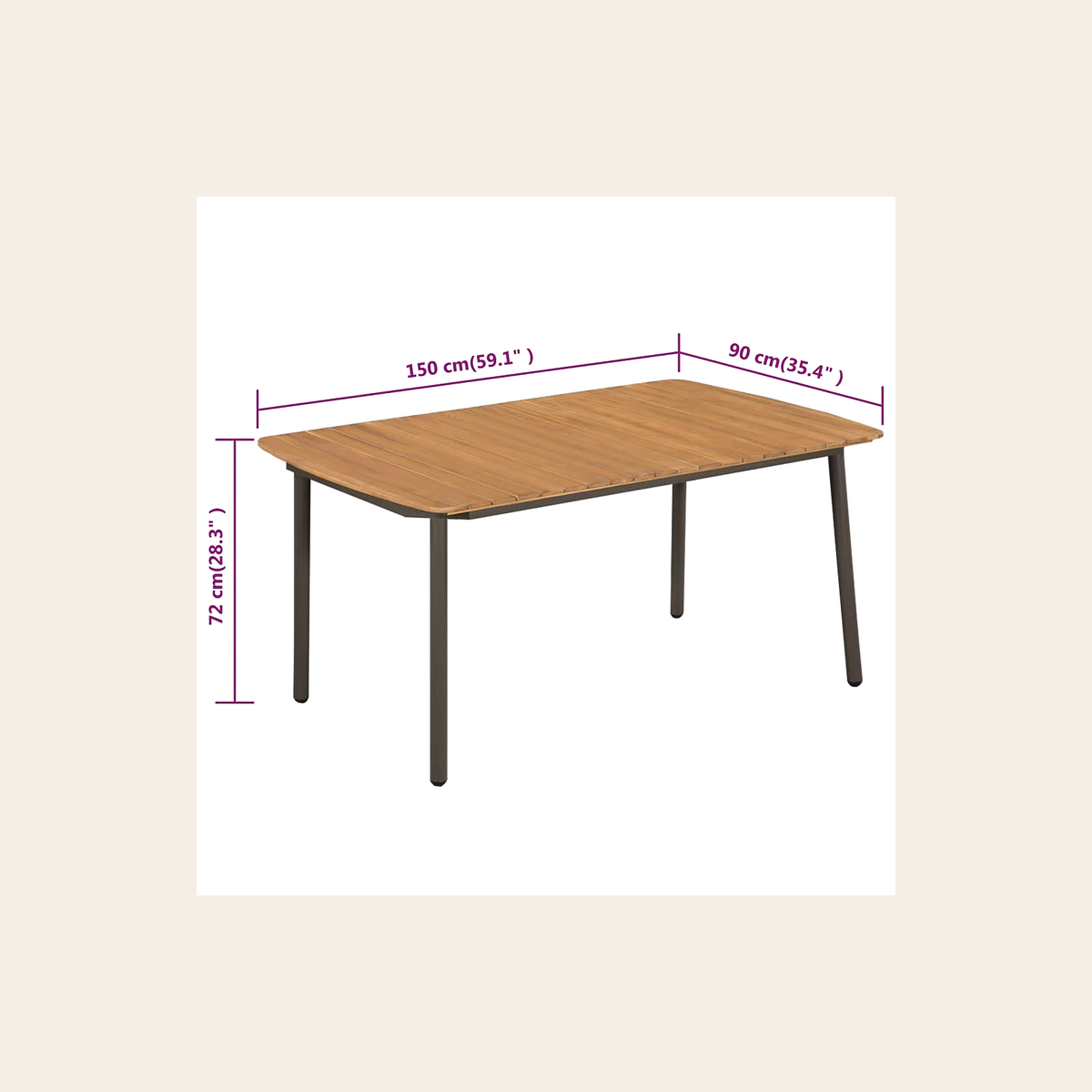 Solid Acacia Outdoor Dining Table – 150cm – Rovenmere Home