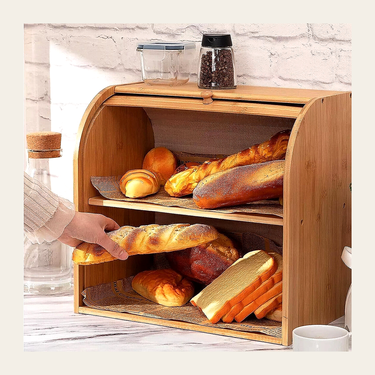 Two-Tier Bamboo Roll-Top Bread Bin – Rovenmere Home