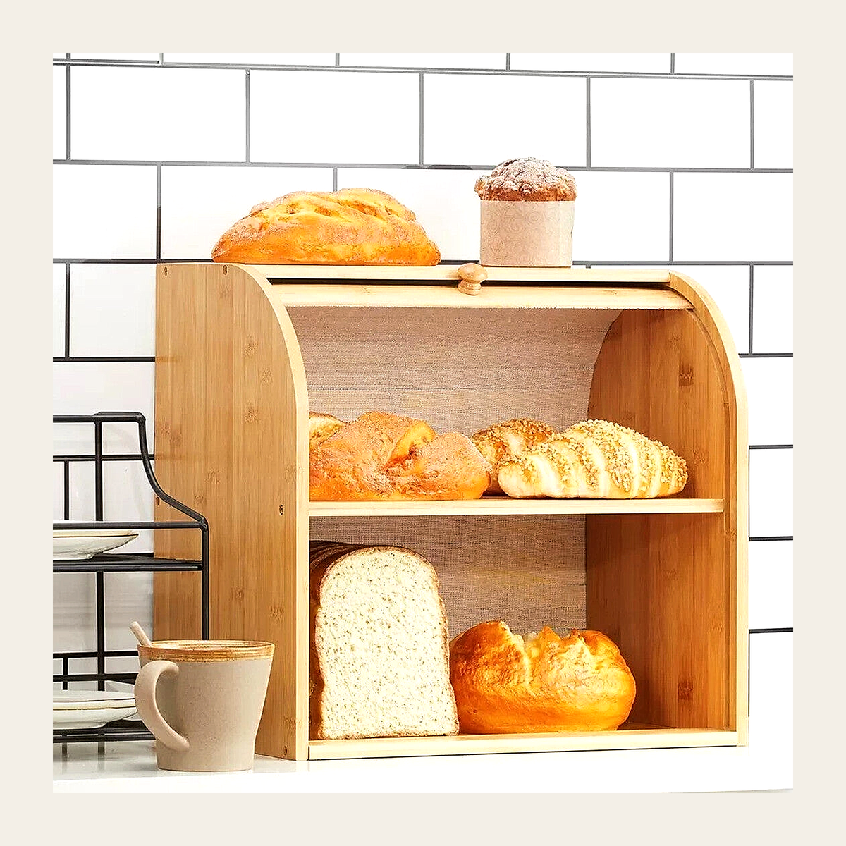Two-Tier Bamboo Roll-Top Bread Bin – Rovenmere Home