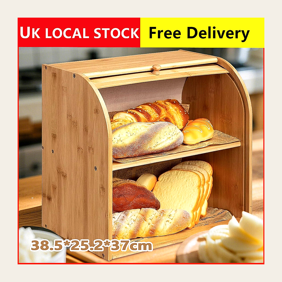 Two-Tier Bamboo Roll-Top Bread Bin – Rovenmere Home