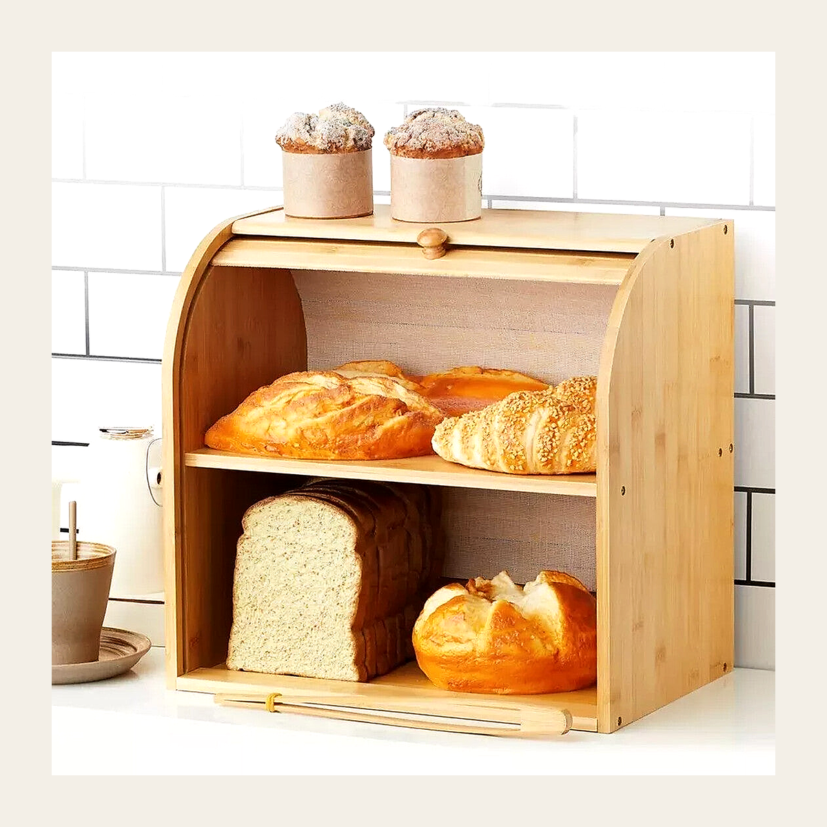Two-Tier Bamboo Roll-Top Bread Bin – Rovenmere Home