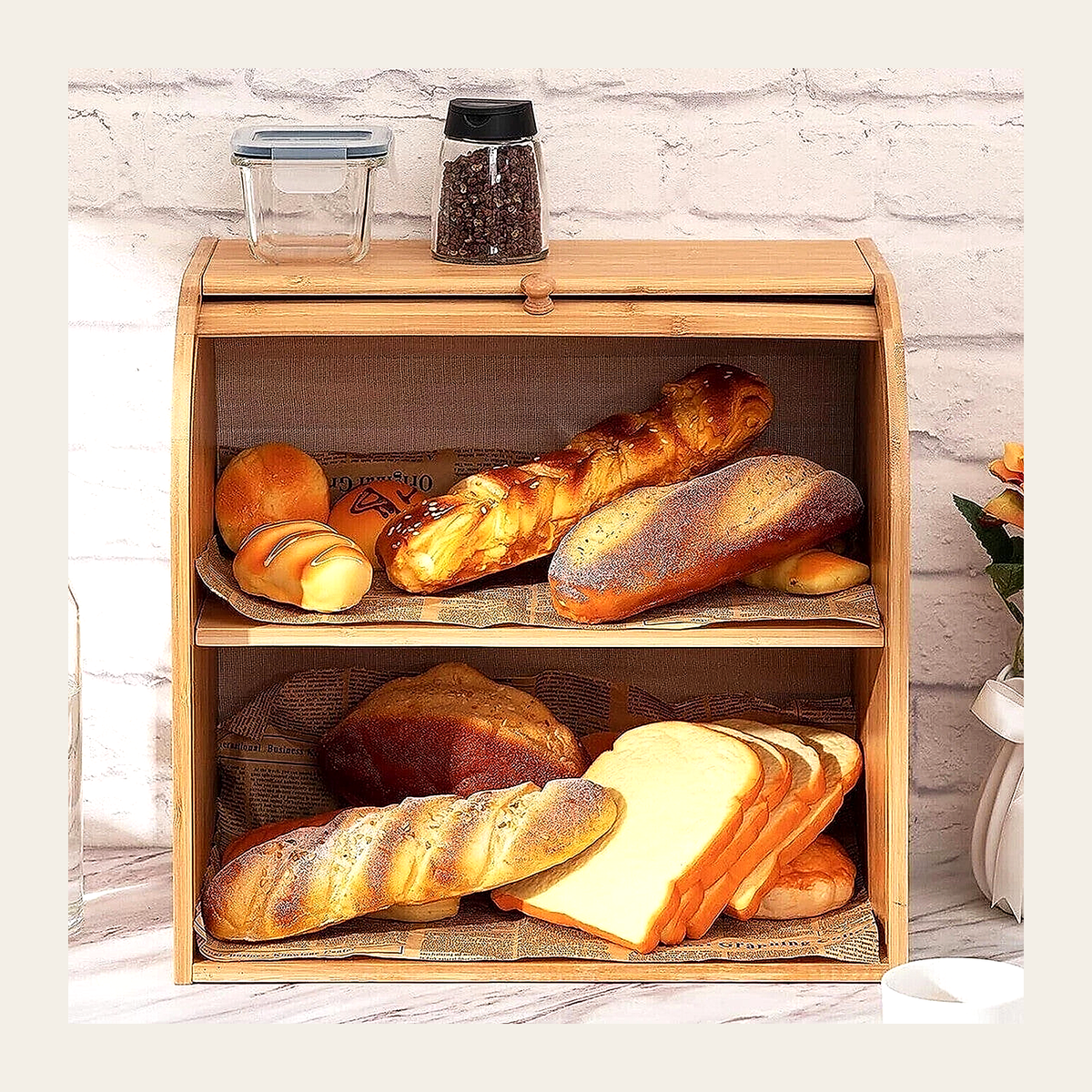 Two-Tier Bamboo Roll-Top Bread Bin – Rovenmere Home