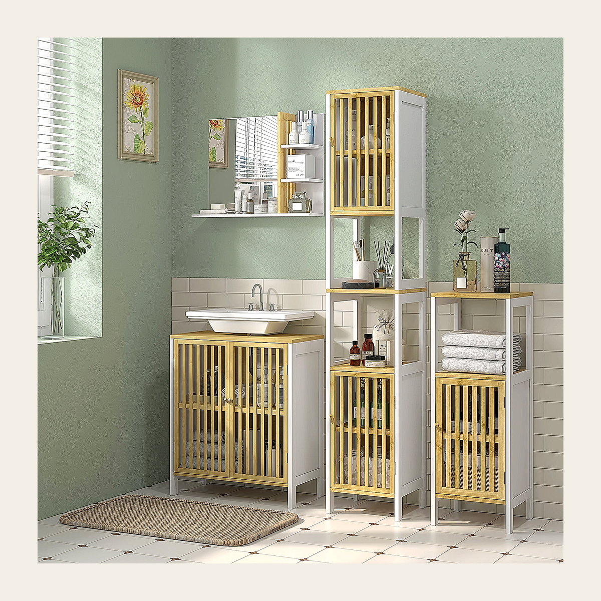 Bamboo-Blend Slim Bathroom Storage Cabinet – Rovenmere Home