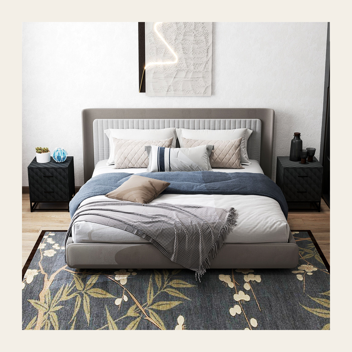 Rovenmere modern black bedside tables set of 2