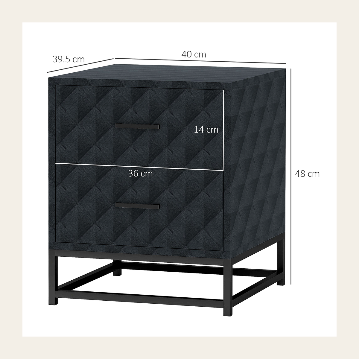 Rovenmere modern black bedside tables set of 2