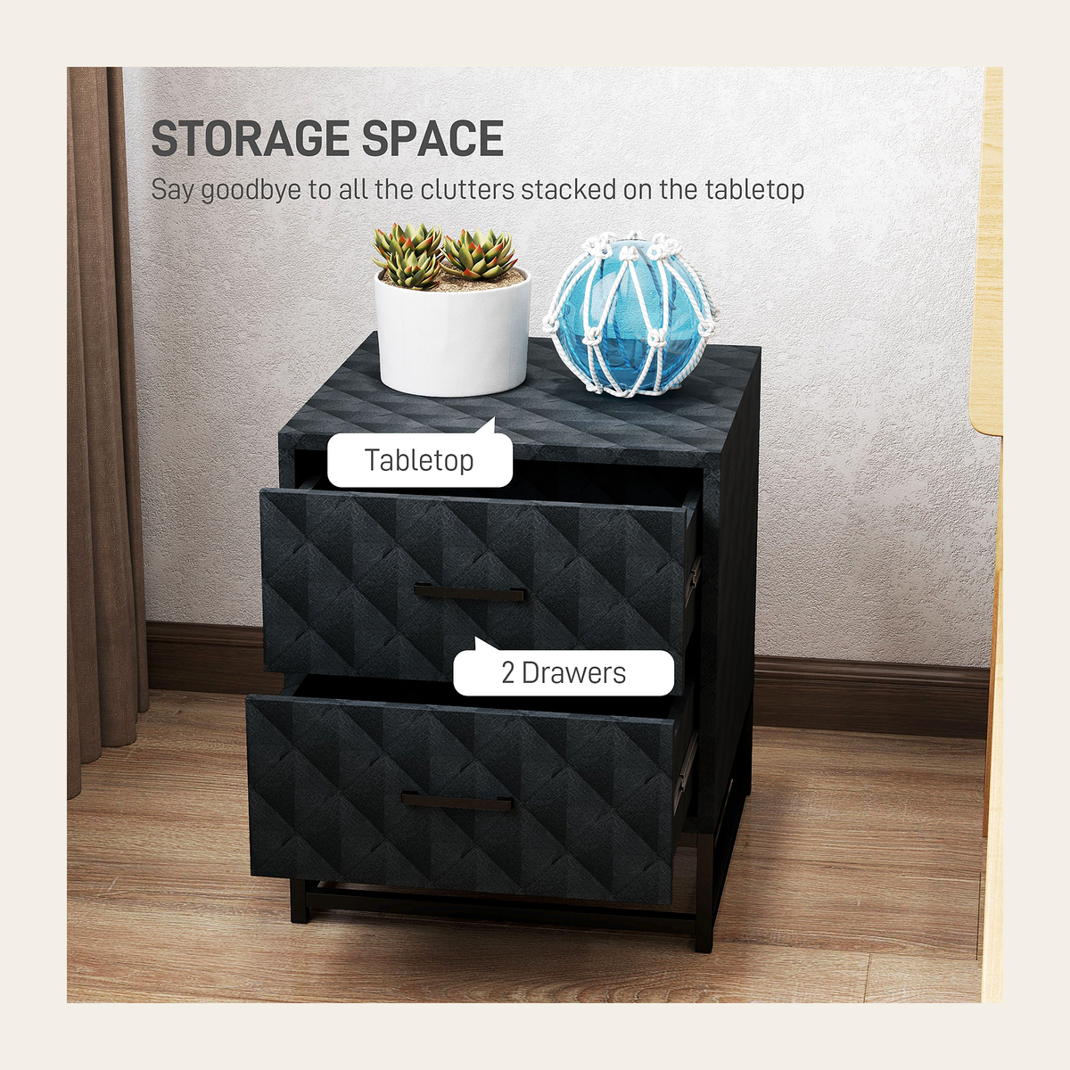 Rovenmere modern black bedside tables set of 2