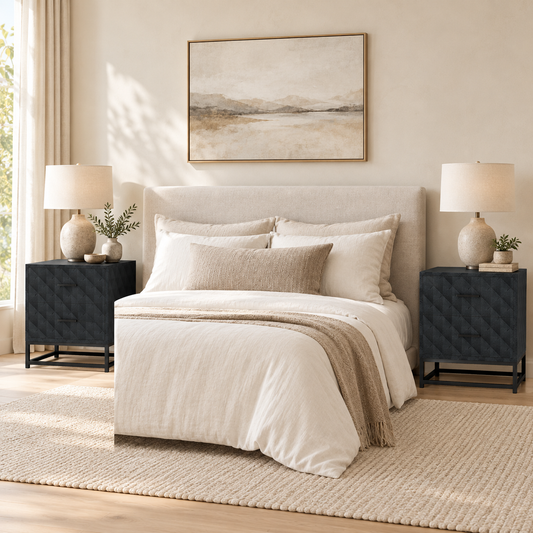 Black two-drawer bedside tables set of two