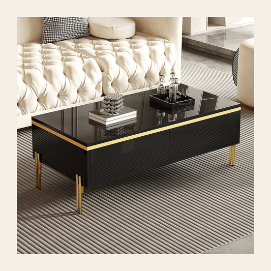 Black High-Gloss Coffee Table with Storage – Rovenmere Home