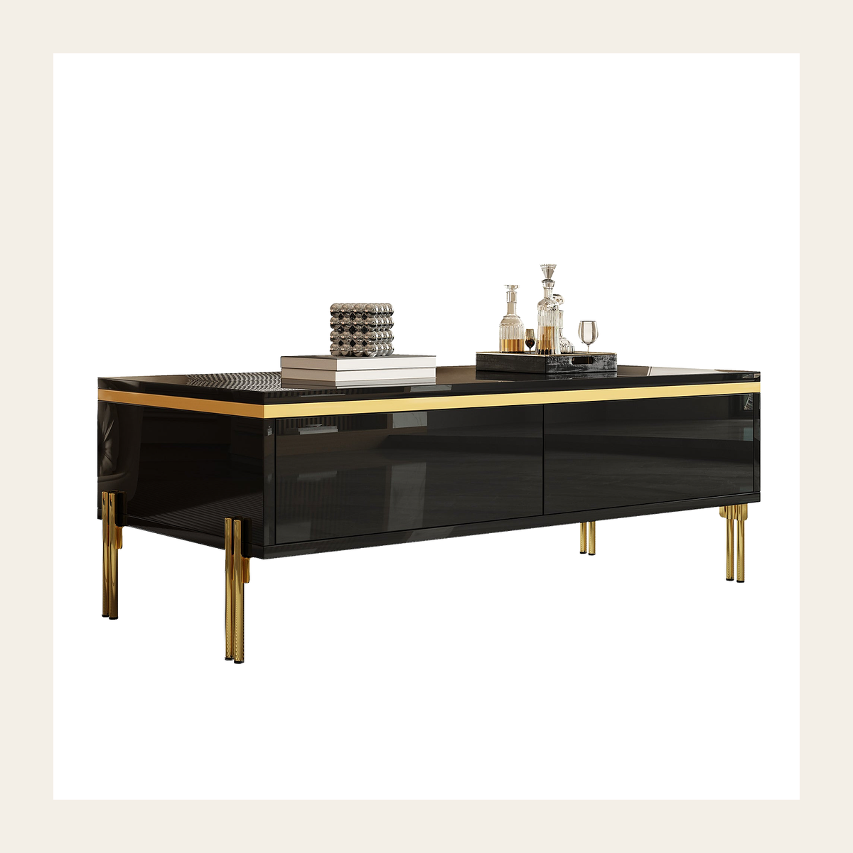 Black High-Gloss Coffee Table with Storage – Rovenmere Home