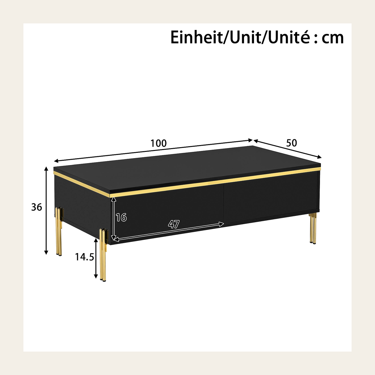 Black High-Gloss Coffee Table with Storage – Rovenmere Home