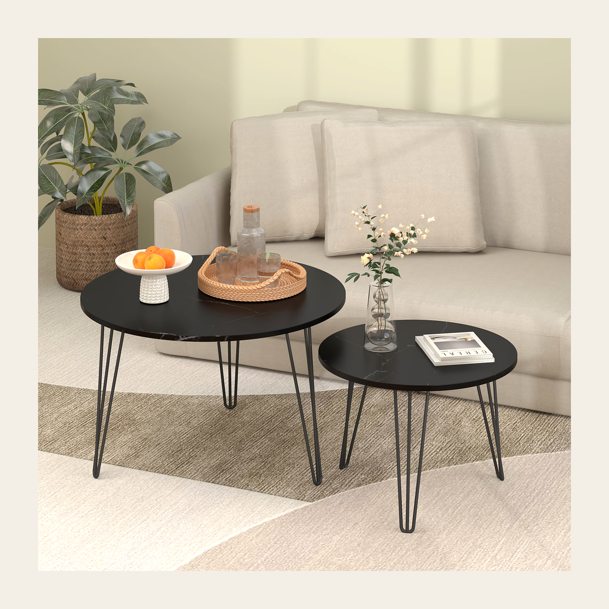 Black Marble-Effect Nesting Tables – Set of 2 – Rovenmere Home