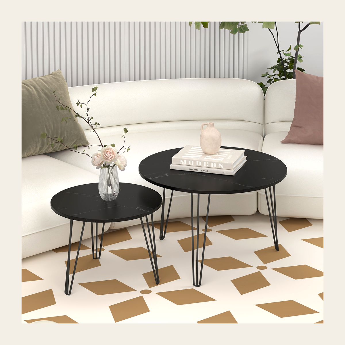 Black Marble-Effect Nesting Tables – Set of 2 – Rovenmere Home