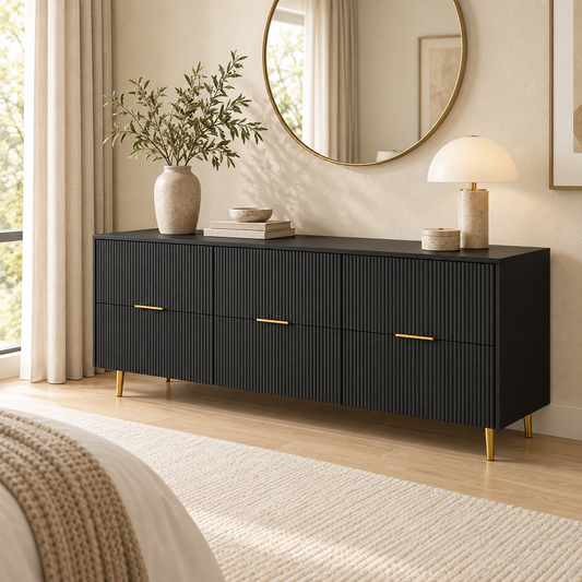 Black six-drawer sideboard