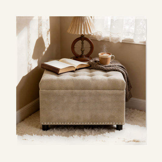 Rovenmere camel upholstered storage ottoman