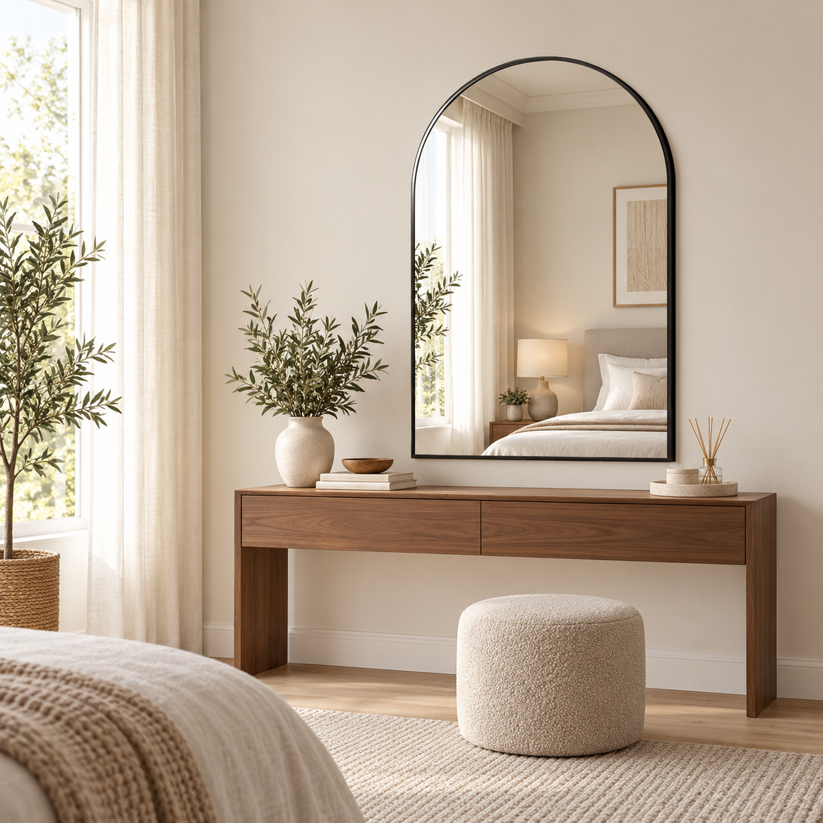 Dark oak slatted sideboard with three drawers