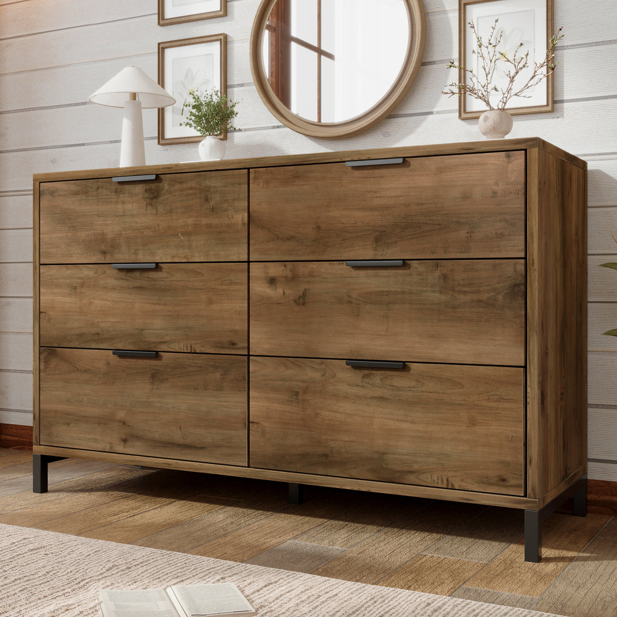 Dark oak six-drawer chest