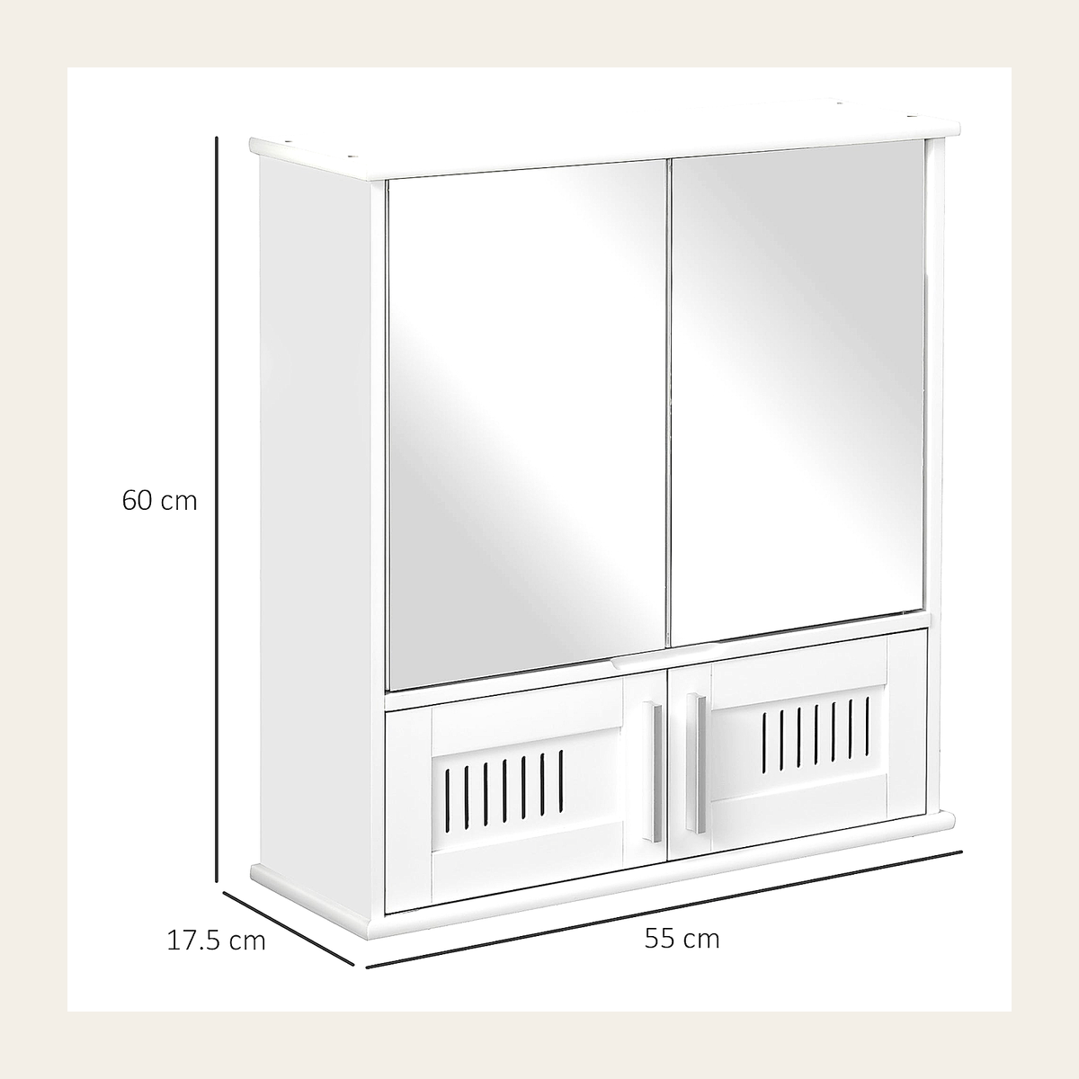 Double-Door Bathroom Mirror Cabinet – White – Rovenmere Home