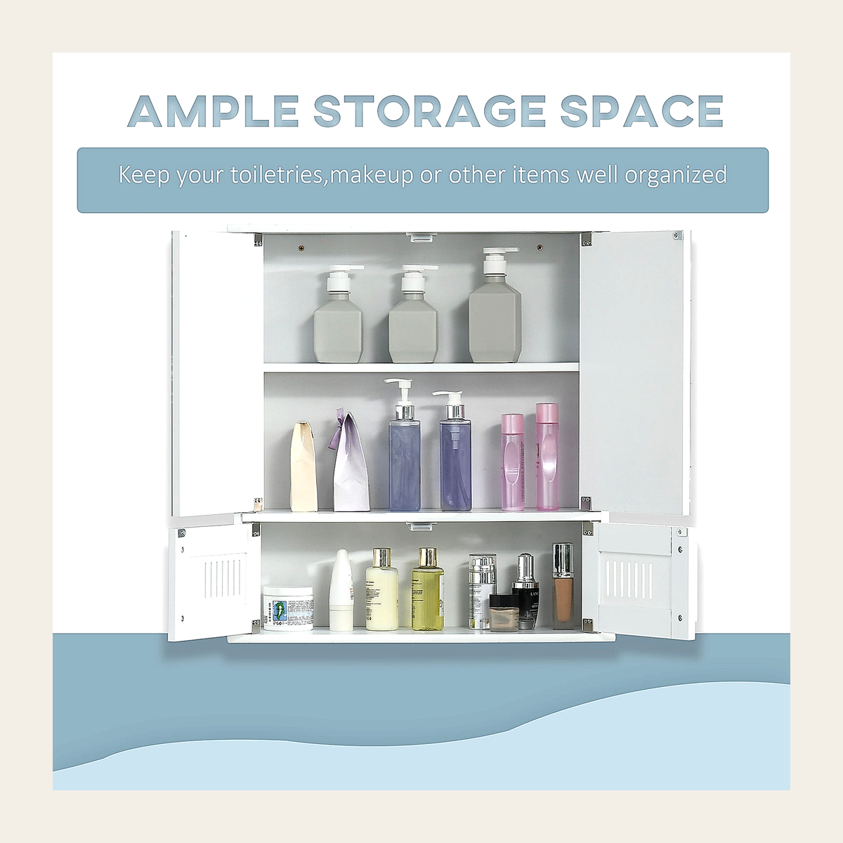 Double-Door Bathroom Mirror Cabinet – White – Rovenmere Home