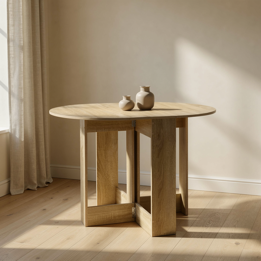 Rovenmere oak drop-leaf dining table in a warm neutral dining room
