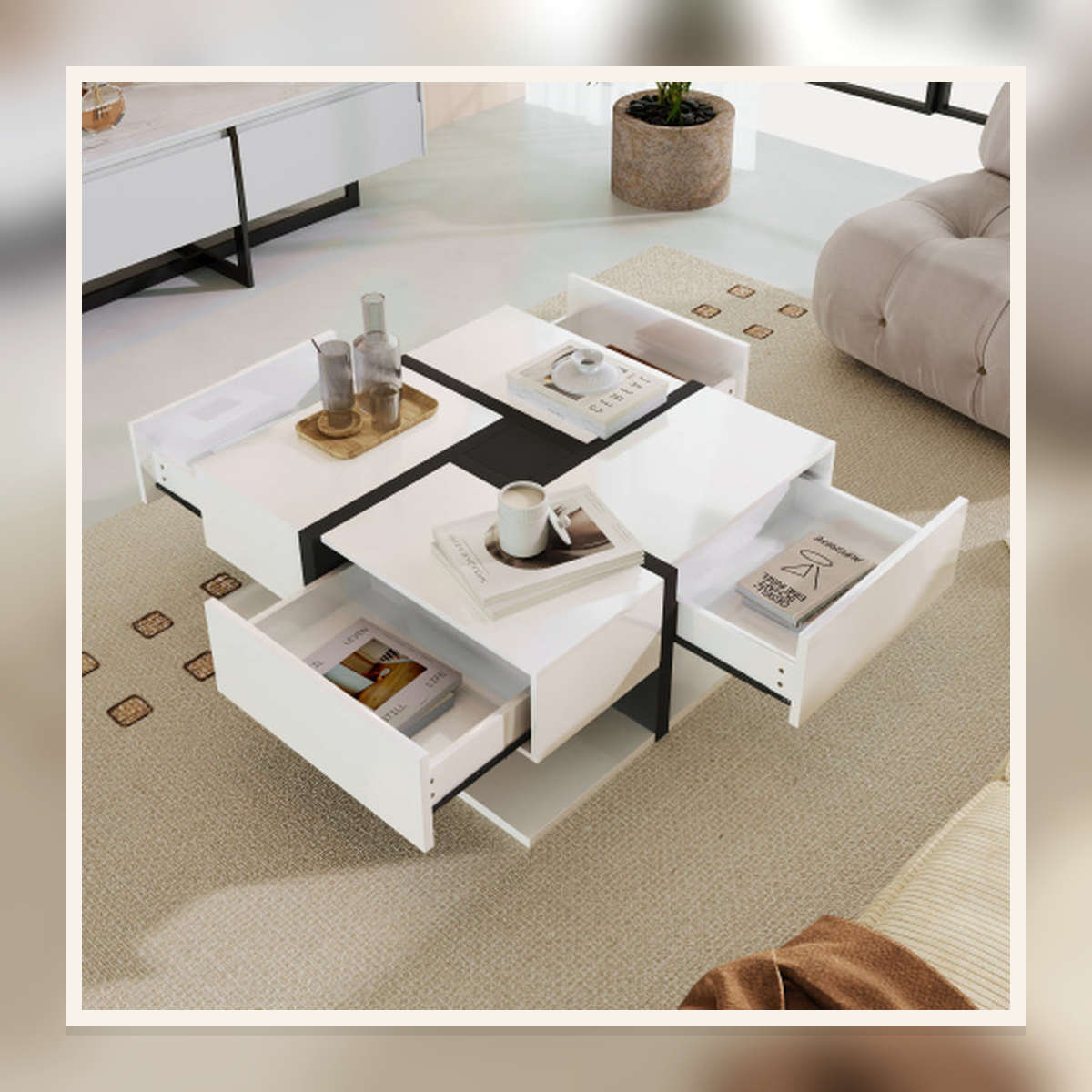 Rovenmere four-drawer geometric coffee table