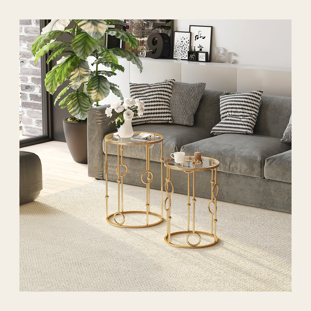 Gold-Tone Round Nesting Tables – Set of 2 – Rovenmere Home