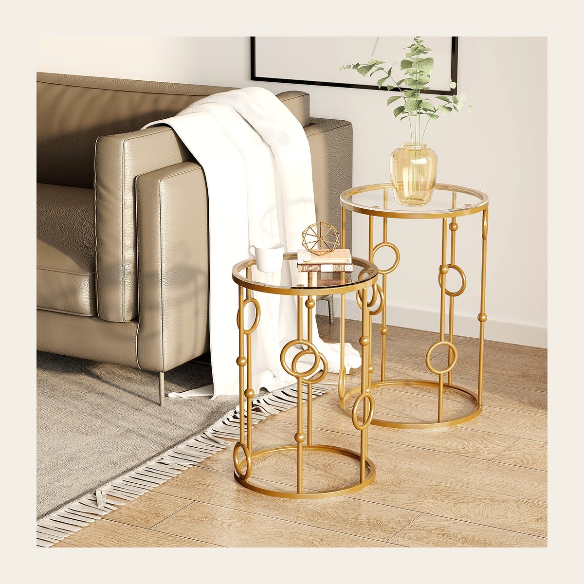 Gold-Tone Round Nesting Tables – Set of 2 – Rovenmere Home