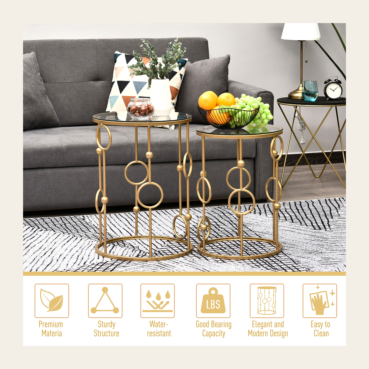 Gold-Tone Round Nesting Tables – Set of 2 – Rovenmere Home