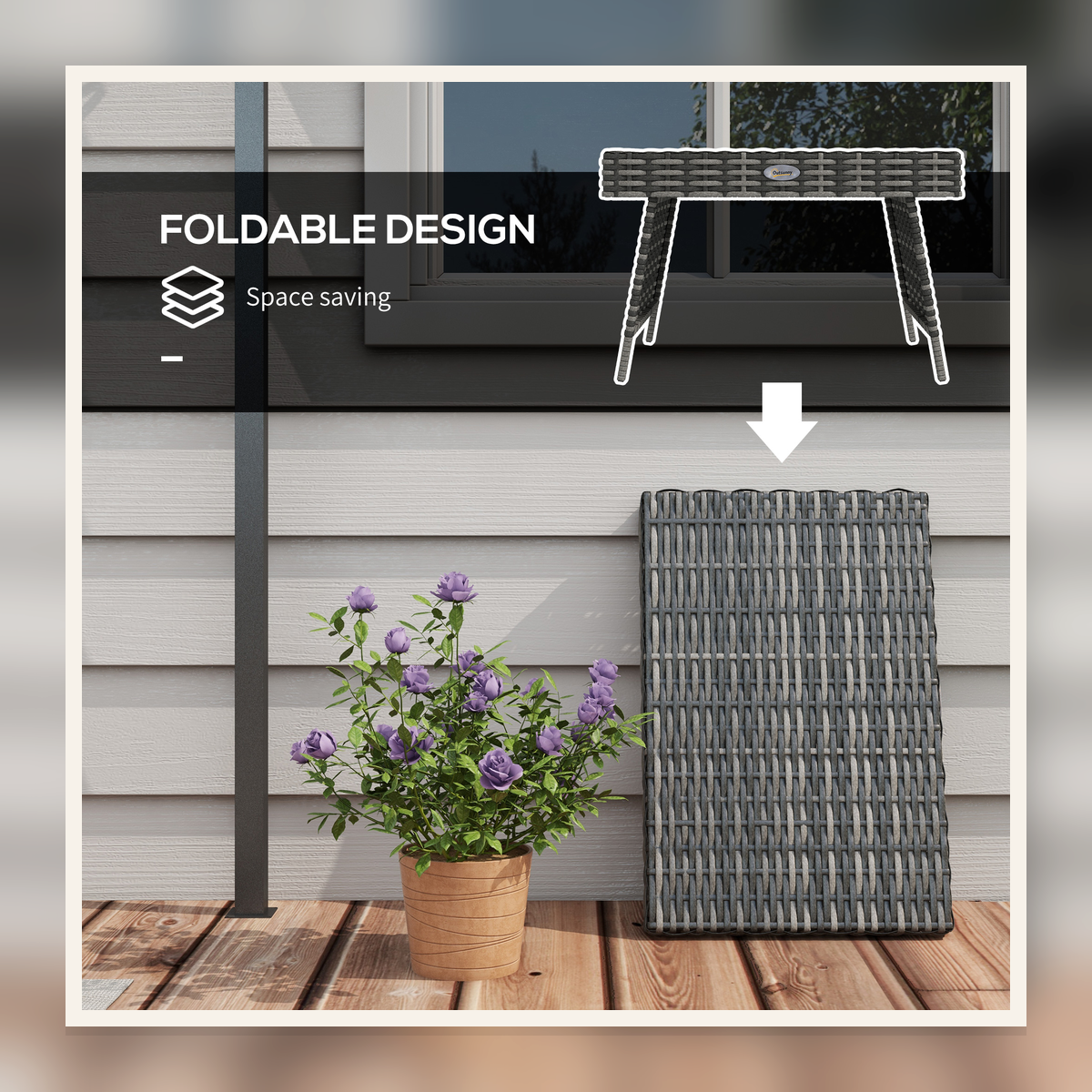 Rovenmere foldable grey rattan garden table