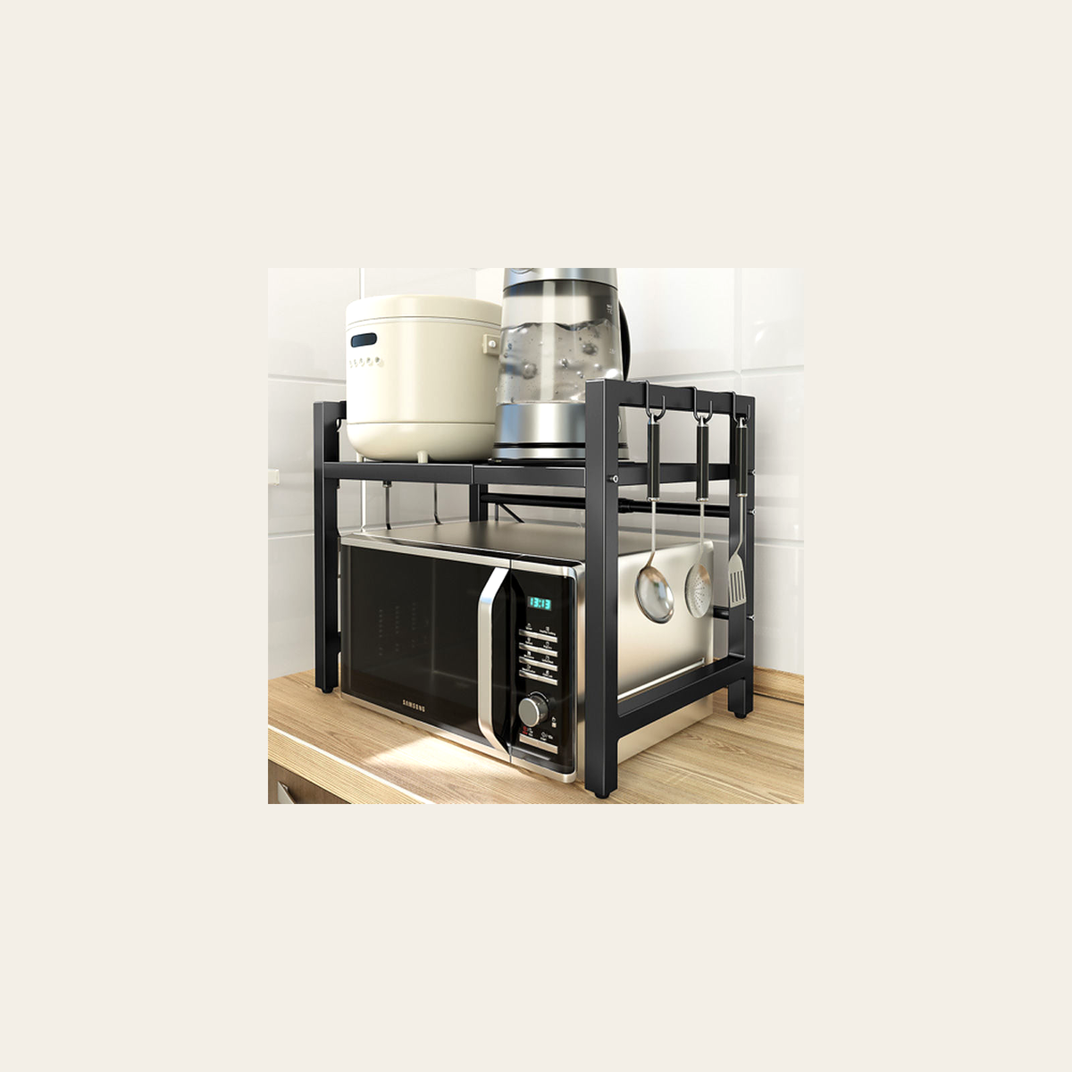 Two-Tier Kitchen Storage Rack – Black – Rovenmere Home