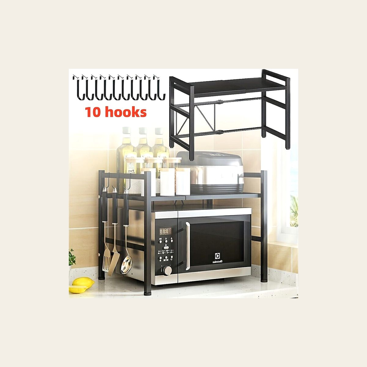 Two-Tier Kitchen Storage Rack – Black – Rovenmere Home