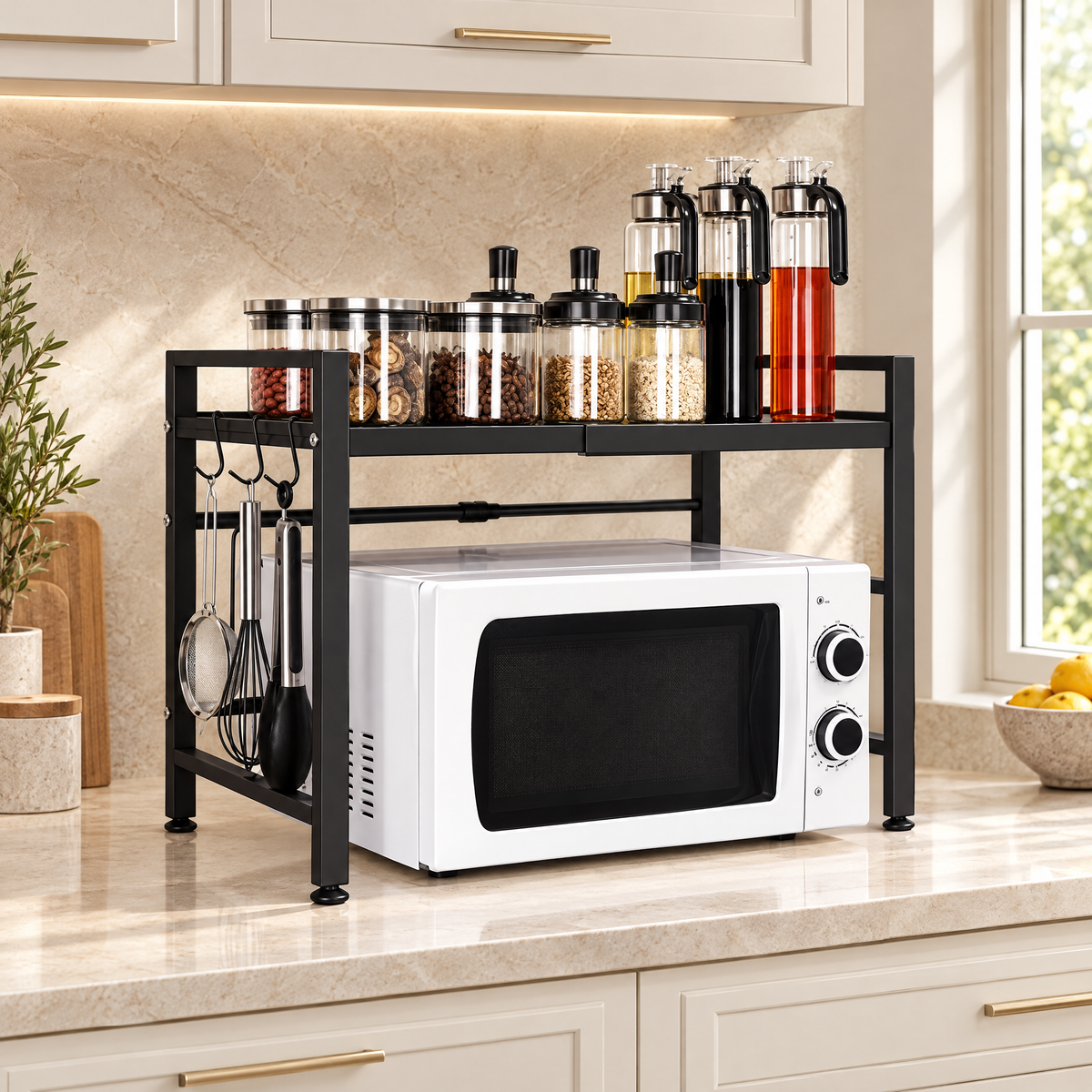 Black Two-Tier Microwave & Kitchen Rack – Rovenmere