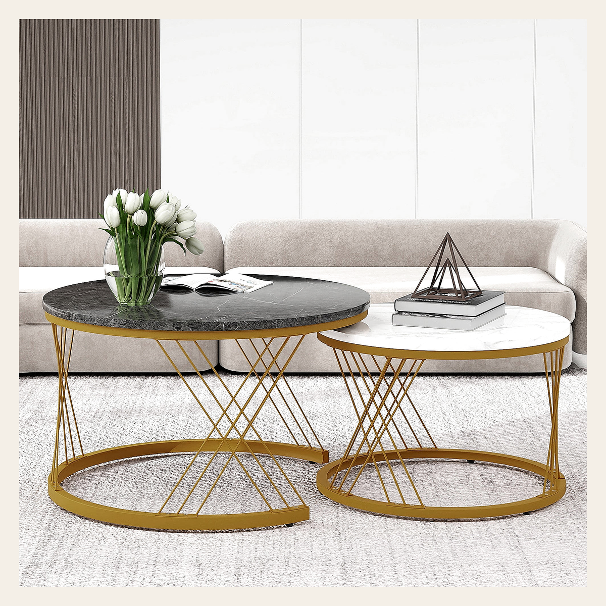Marble-Effect Nesting Coffee Tables – Set of 2 – Rovenmere Home