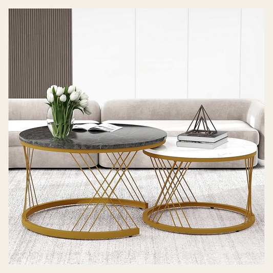 Marble-Effect Nesting Coffee Tables – Set of 2 – Rovenmere Home