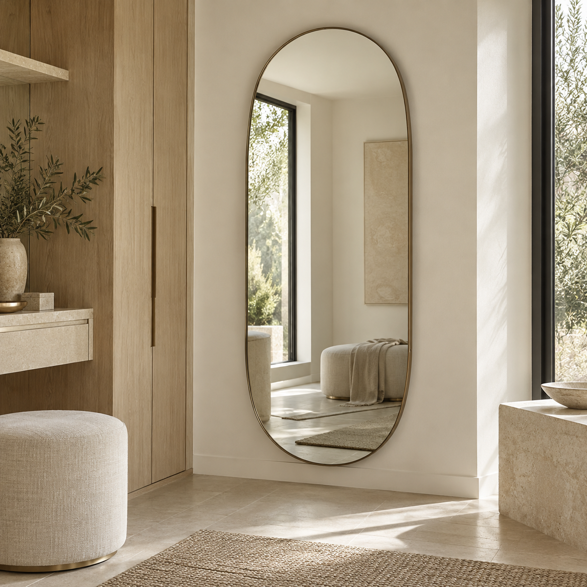 Modern oval full-length wall mirror