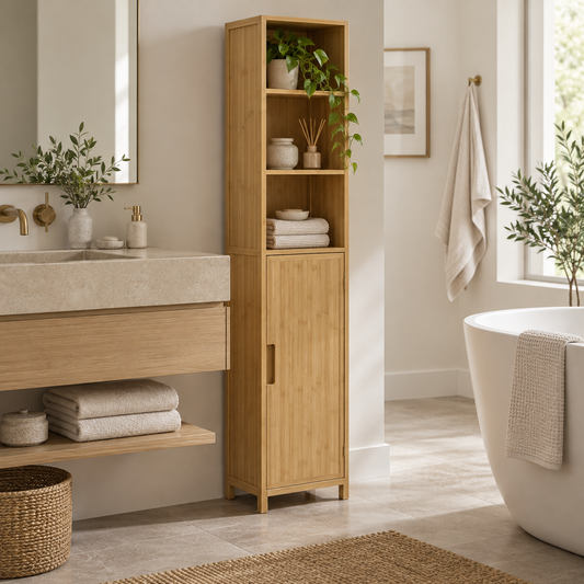 Slim natural bamboo bathroom storage cabinet