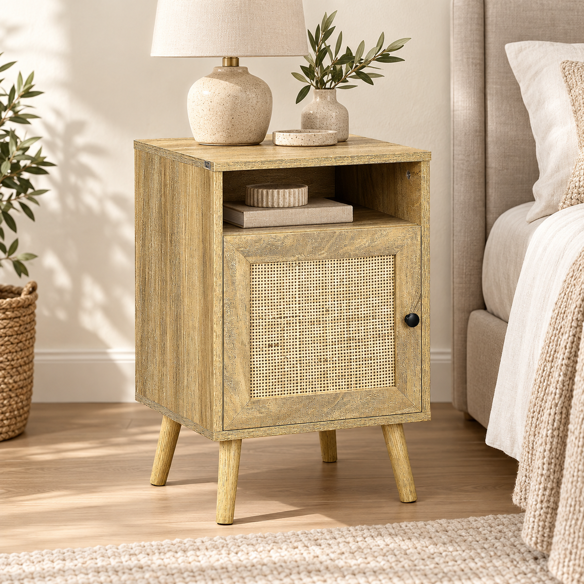 Natural rattan bedside cabinet